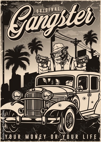 Brutal gorilla criminal with guns poster