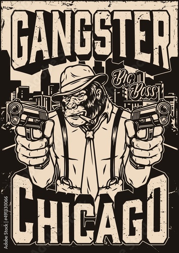 Gangster boss monochrome vintage poster