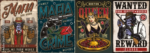 Collection of colorful mafia and casino posters