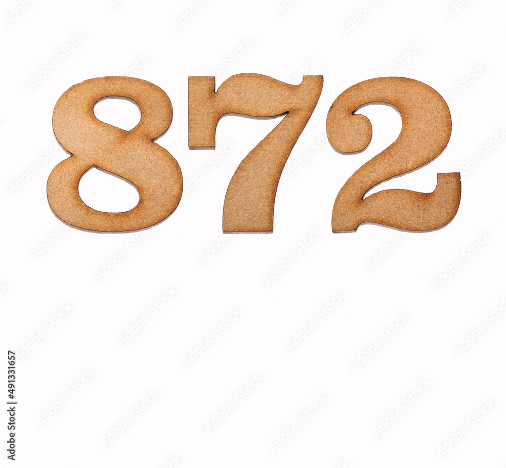 Number 872 in wood, isolated on white background Number 872 in wood, isolated on white background