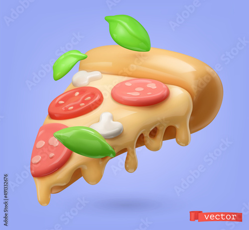 Pizza 3d realistic render vector icon