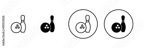 Bowling icons set. bowling ball and pin sign and symbol.