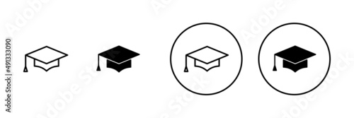 Education icon set. Graduation cap sign and symbol. Graduate. Students cap