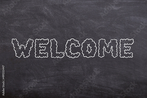 Welcome sign on chalkboard classroom school