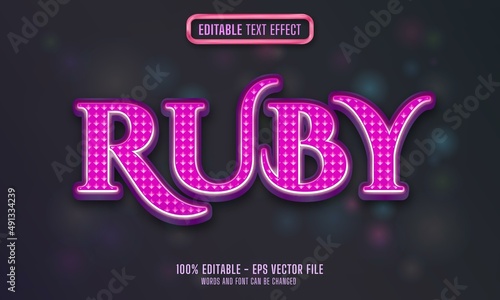 Glossy pink ruby luxury diamond editable text effect style template