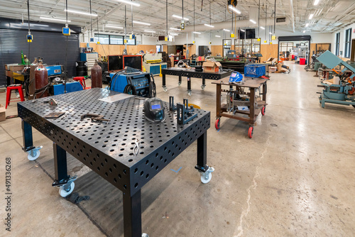 Welding Shop at School, tables, machinery photo