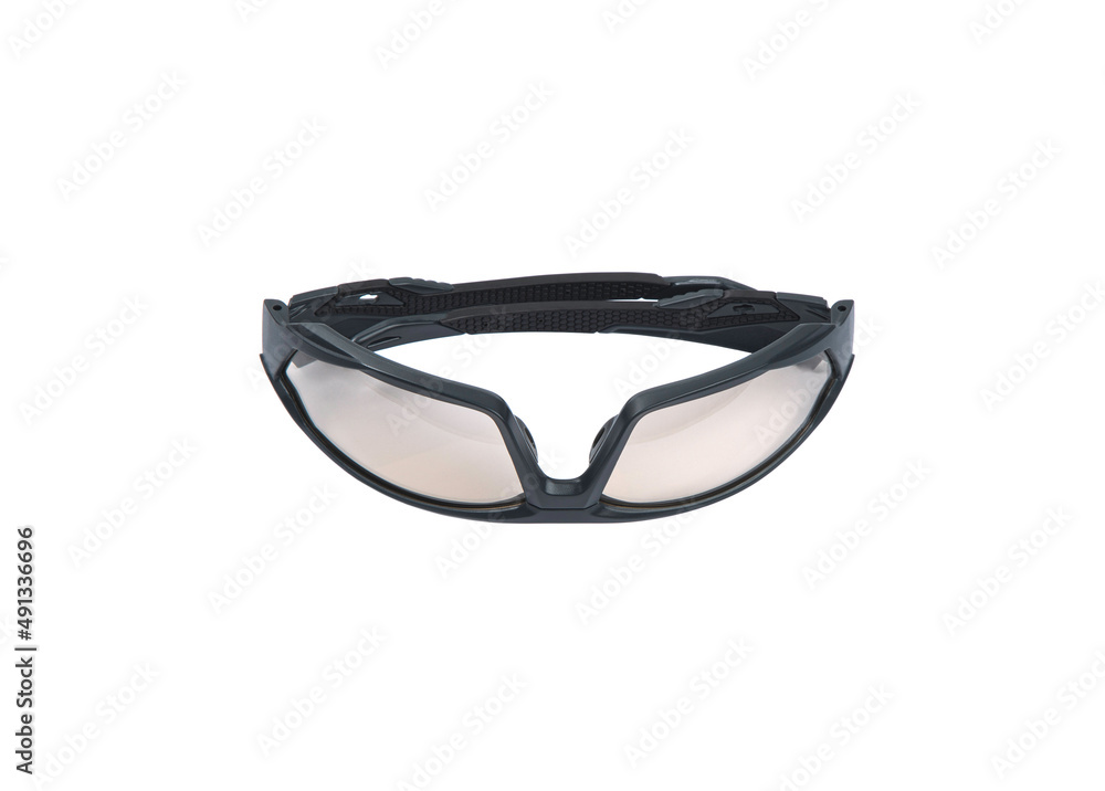 Modern safety goggles for athletes, shooters and workers. Eye protection goggles isolated on white back Modern safety goggles for athletes, shooters and workers. Eye protection goggles isolated on white back