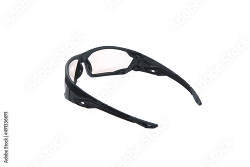 Modern safety goggles for athletes, shooters and workers. Eye protection goggles isolated on white back