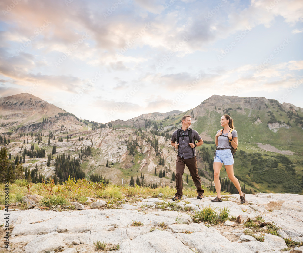 United States, Utah, Alpine, Couple hiking in mountains United States, Utah, Alpine, Couple hiking in mountains