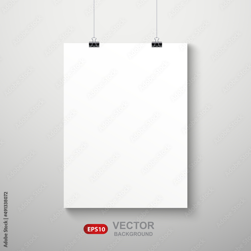 Vertical realistic poster mockup with sheet of paper A4 on a rope. Vector background EPS10 Vertical realistic poster mockup with sheet of paper A4 on a rope. Vector background EPS10