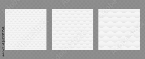 Fabric, paper or mattress waved texture. Vector abstract white geometric pattern for your design. Background template set