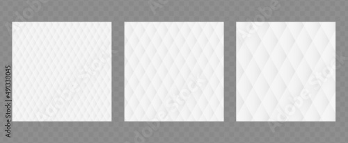 Fabric, paper, cardboard or mattress texture with rhombs. Vector abstract white geometric pattern for your design. Background template set