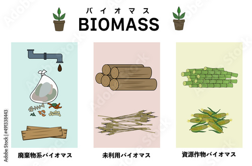 ３種類のバイオマスを分かりやすくイメージしたイラストセット
