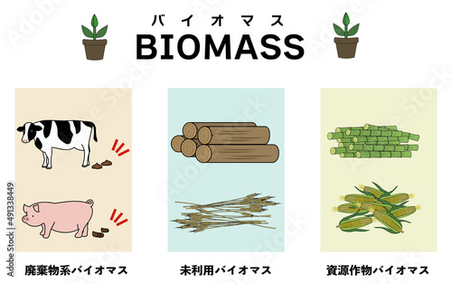 ３種類のバイオマスを分かりやすくイメージしたイラストセット