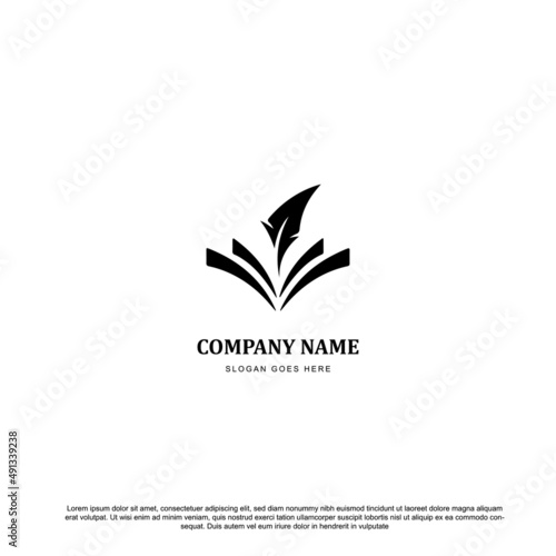 smart learning education book with quill vector logo design template