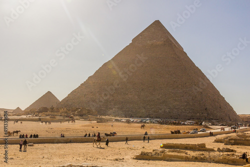 CAIRO  EGYPT - JANUARY 28  2019  People in front of pyramids in Giza  Egypt