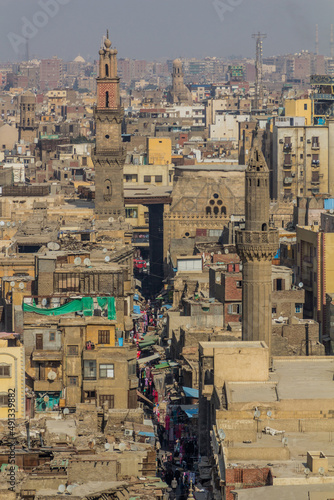Skyline of Cairo with Muizz street, Egypt photo