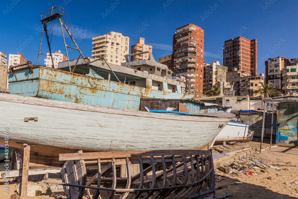 View of shipyards in Alexandria, Egypt