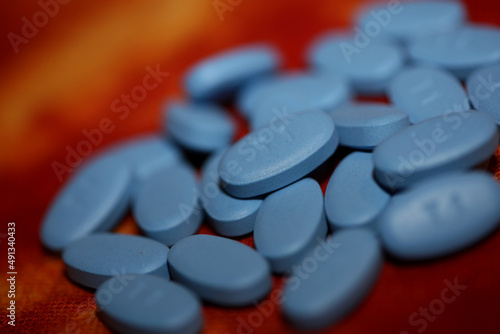 Blue medical pills close up background high quality big size print