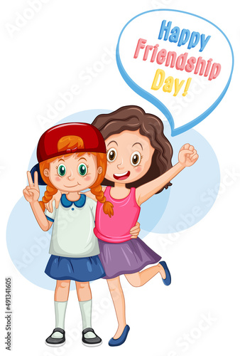 Best friend girls cartoon character with Happy Friendship Day