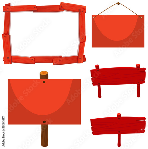 Set of wooden sign banner in red colour