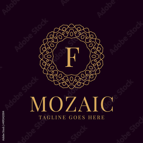 letter F luxurious circular lace elegance vector logo design
