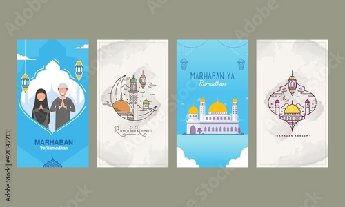 Ramadan kareem arabic calligraphy social media stories template means generous holiday vector illustration. Ramadan is holy month in Islam
