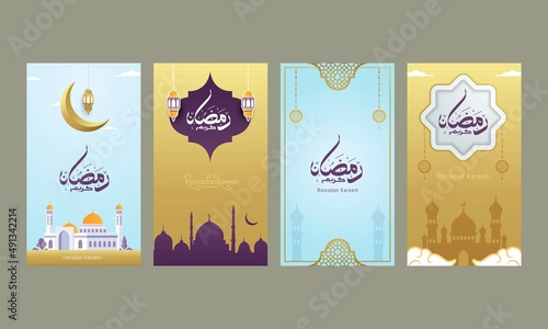 Ramadan kareem arabic calligraphy social media stories template means generous holiday vector illustration. Ramadan is holy month in Islam