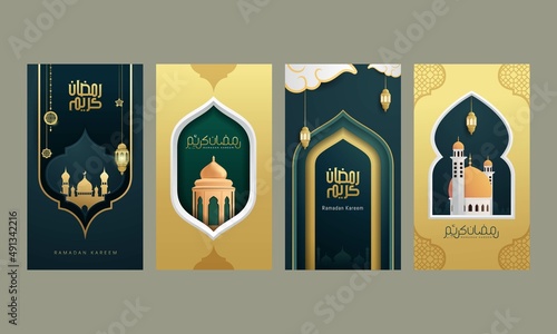 Ramadan kareem arabic calligraphy social media stories template means generous holiday vector illustration. Ramadan is holy month in Islam