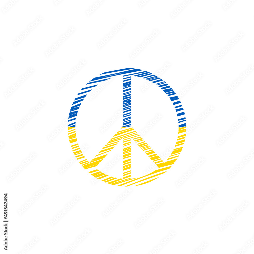 Pacyfa pomalowana w kolory flagi Ukrainy. Symbol pokoju w kolorze żółtym i niebieskim. Powiedz "NIE" wojnie. Modlitwa za Ukrainę. - obrazy, fototapety, plakaty 