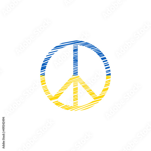 Pacyfa pomalowana w kolory flagi Ukrainy. Symbol pokoju w kolorze żółtym i niebieskim. Powiedz "NIE" wojnie. Modlitwa za Ukrainę.