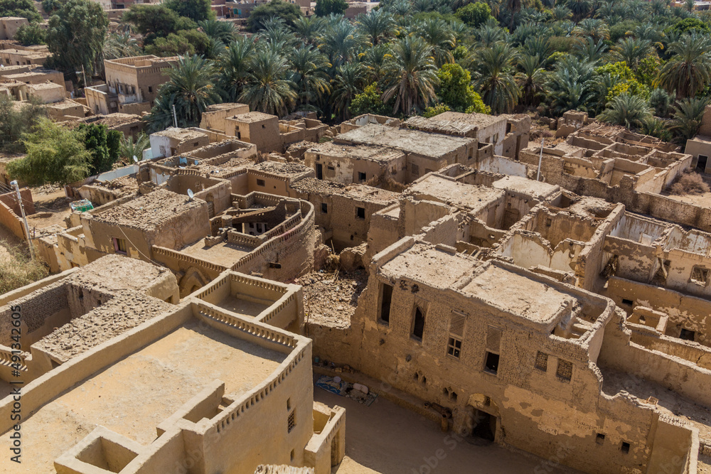 Aerial view of Al Qasr village in Dakhla oasis, Egypt