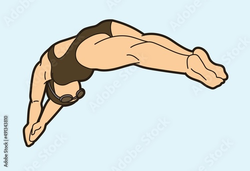 A Woman Swimming Sport Swimmer Action Cartoon Graphic Vector