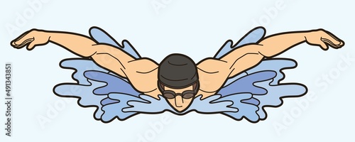 A Man Swimming Sport Swimmer Action Cartoon Graphic Vector