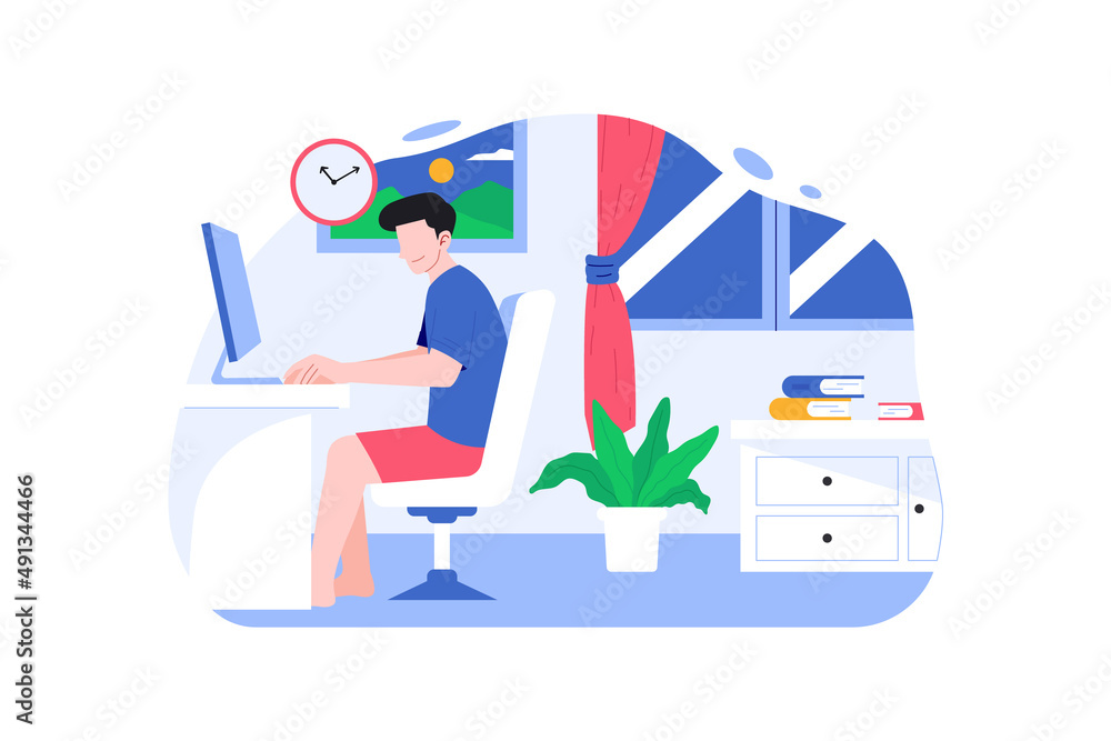 Office workspace vector. Hand-drawn character flat illustration