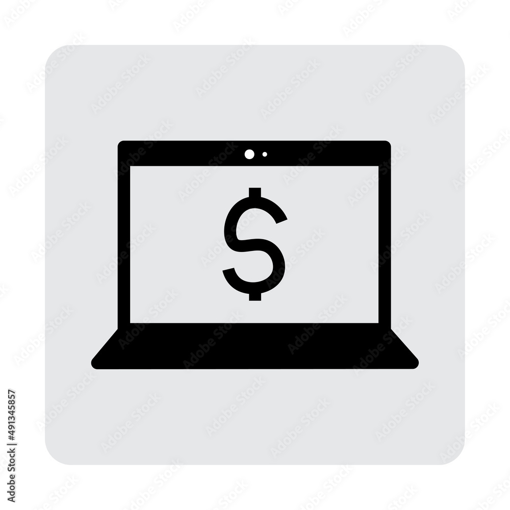 Banner with black laptop dollar icon. Business economy symbol. Financial investment. Vector illustration. stock image. Banner with black laptop dollar icon. Business economy symbol. Financial investment. Vector illustration. stock image.