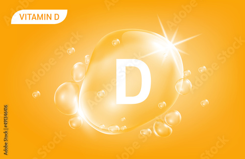 Serum collagen vitamin D, Orange drop water. Vitamin complex with Chemical formula from nature. Beauty treatment nutrition skin care design. Medical and scientific concepts. 3D Realistic Vector EPS10.