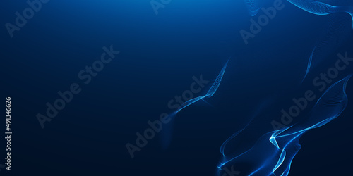 Blue particles wave background. Abstract dynamic mesh. Big data technology. 