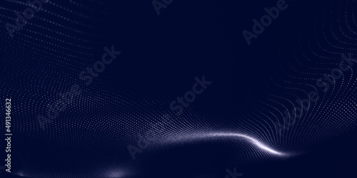 Abstract colorful digital particles wave with bokeh and light background, 3d render wave line dot background, line wave light glowing effect particular background, landing page