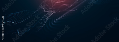 Abstract colorful digital particles wave with bokeh and light background, 3d render wave line dot background, line wave light glowing effect particular background, landing page