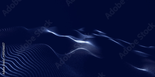 Abstract colorful digital particles wave with bokeh and light background, 3d render wave line dot background, line wave light glowing effect particular background, landing page © World War III