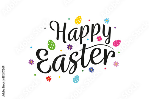 Happy Easter - Eggs  flowers  dots and text