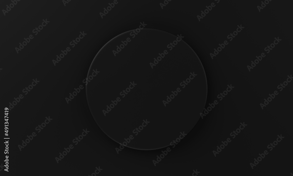 Top view black minimal circular product podium background. Abstract and object concept. 3D illustration rendering