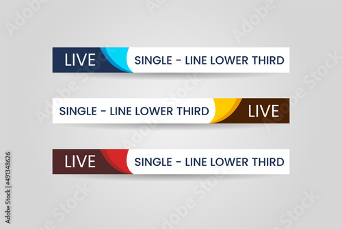 Set of bundle lower third vector design background texture banner template with orange, red and blue shape strip color. Modern broadcast news lower for TV Bars, Sport, Video Channel, Screen, Show.