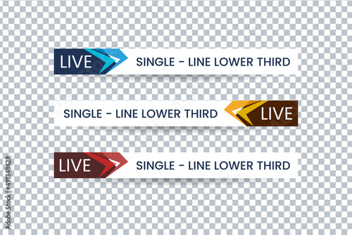 Set of bundle lower third vector design background texture banner template with orange, red and blue shape strip color. Modern broadcast news lower for TV Bars, Sport, Video Channel, Screen, Show.