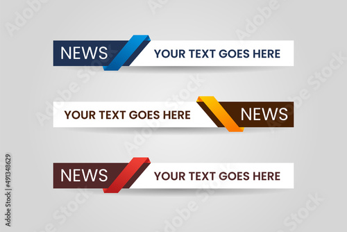 Set of bundle lower third vector design background texture banner template with orange, red and blue shape strip color. Modern broadcast news lower for TV Bars, Sport, Video Channel, Screen, Show. photo