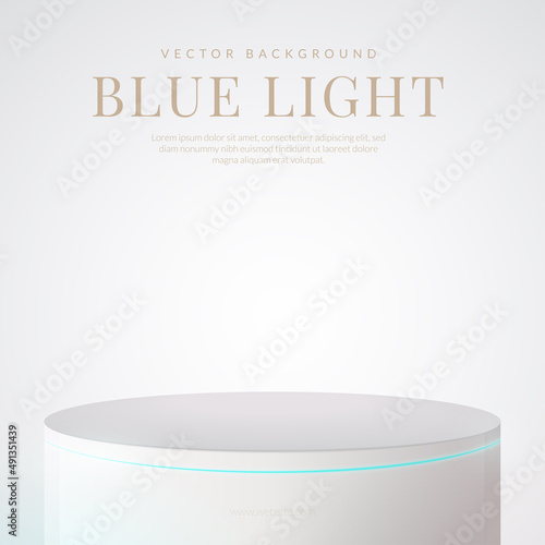 White stage with blue lights on white room. Concept of design for product display. Vector illustration