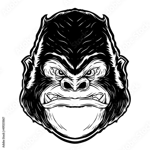 head of a gorilla illustration artwork digital drawing for macot logo tatto merch tshirt photo