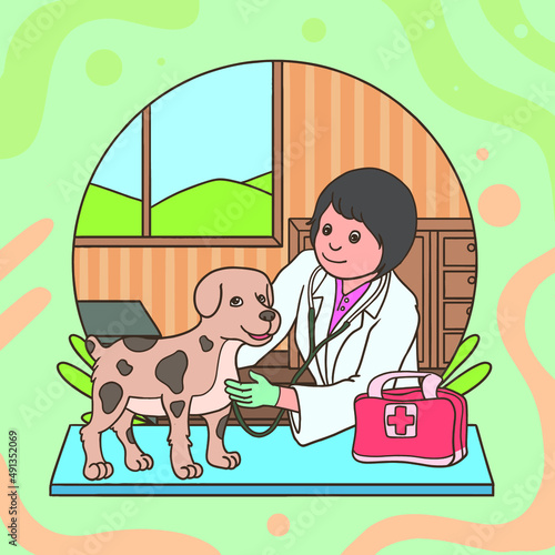 cute veterinarian doctor animal health care cartoon