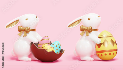 3d white rabbit decoration set